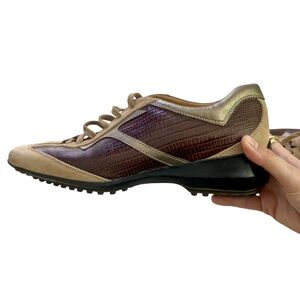 TODS Women's Brown Suede Snake Lace-up Driver Sneakers